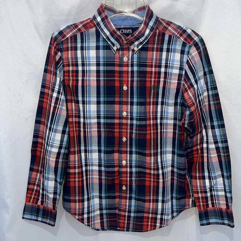 Chaps Youth Button-Down Shirt Boys Size 14/16 Plaid Long Sleeve Classic